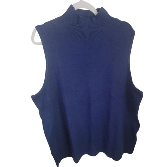 Sleeveless Mock Turtleneck Knit Top In Navy Blue 2X - Picture 1 of 14